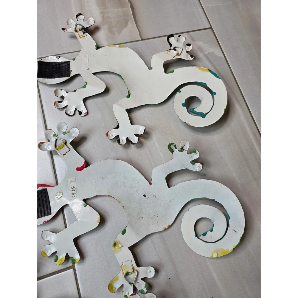 Set of 3 Colorful Metal Gecko Wall Art Hand Painted Lizard Garden Decor 13‎ Inch